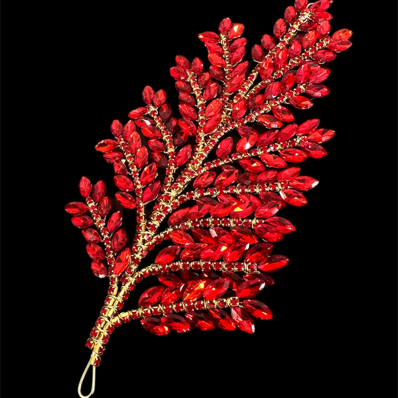 Red Bridal Leaves Rhinestone Applique