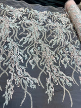 Beaded Sequin Lace Blush-Mint Abstract Leaf