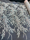 Beaded Sequin Lace Blush-Mint Abstract Leaf