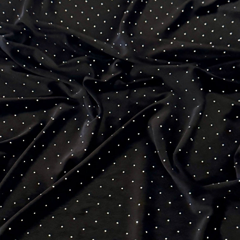 Stretch Velvet with Rhinestone Beading Black