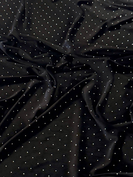 Stretch Velvet with Rhinestone Beading Black