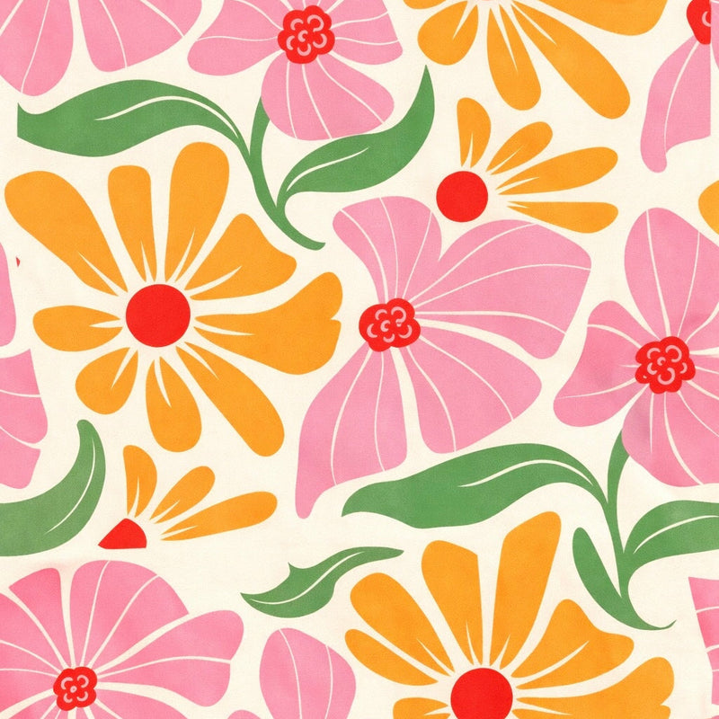 Printed Nylon Spandex Pink Retro Blossom Flower