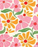 Printed Nylon Spandex Pink Retro Blossom Flower