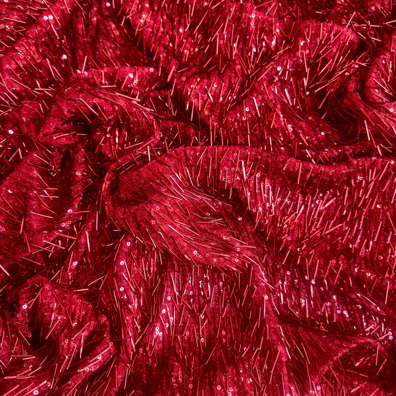 Fringe Sequin on Mesh Red