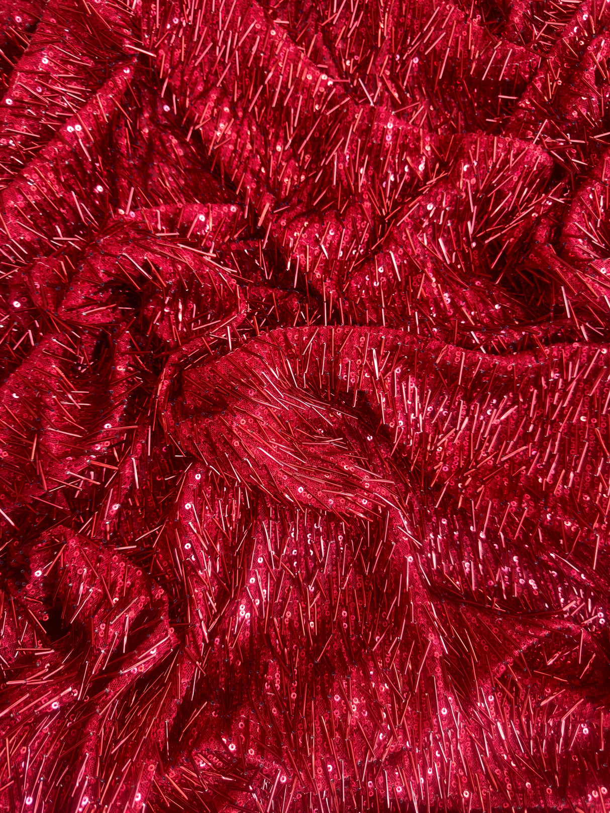 Fringe Sequin on Mesh Red