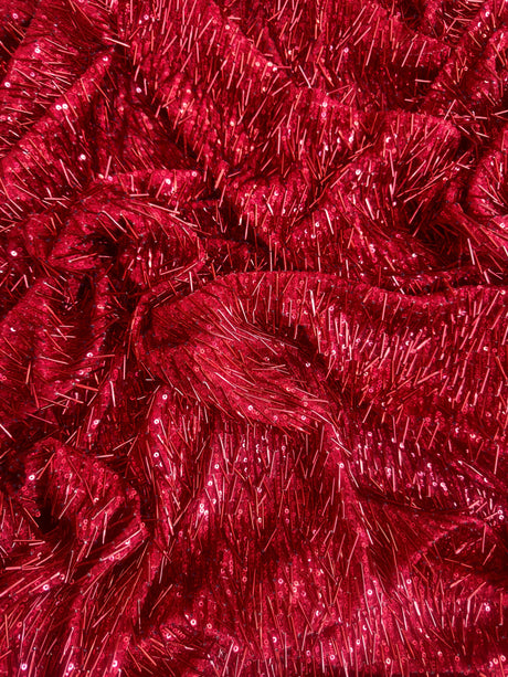Fringe Sequin on Mesh Red