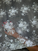 White 3D Floral Embroidered Beaded Tulle Lace