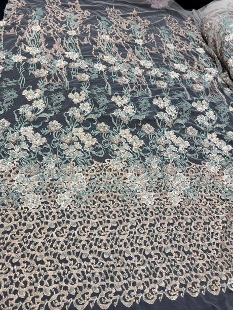Pearl Beaded Floral Embroidery Lace
