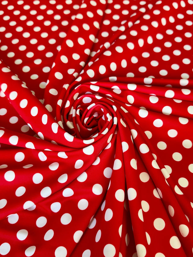 Printed Nylon Spandex Red Polka Dot