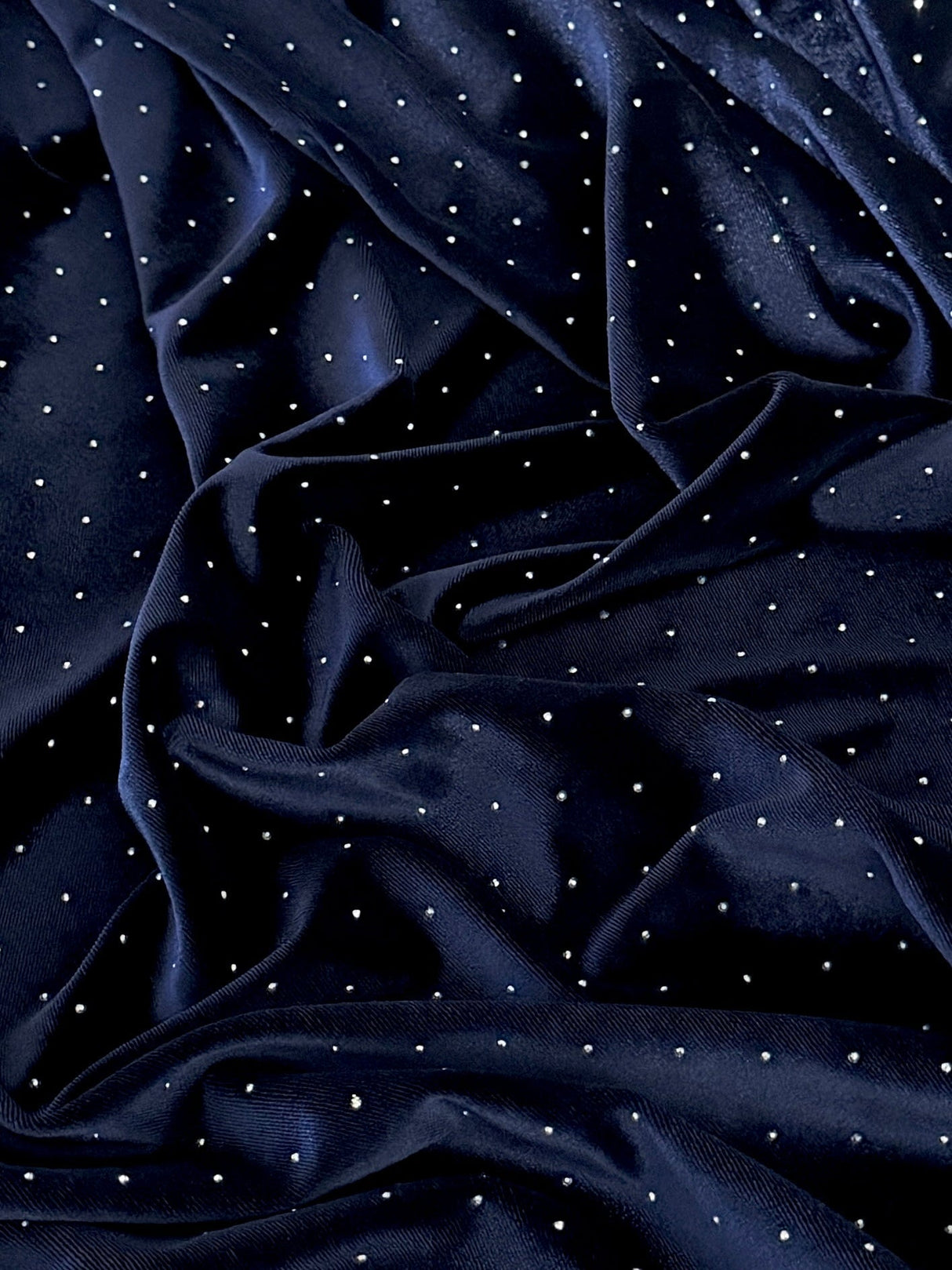 Rhinestone Beaded Stretch Velvet Navy Blue