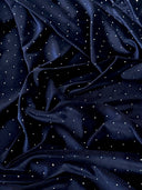 Rhinestone Beaded Stretch Velvet Navy Blue