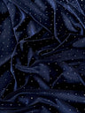 Rhinestone Beaded Stretch Velvet Navy Blue