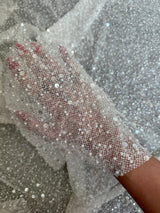 Stretch Sequin Pearl Beaded Mesh Off White