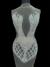 Silver Iridescent Rhinestone Bodice Applique