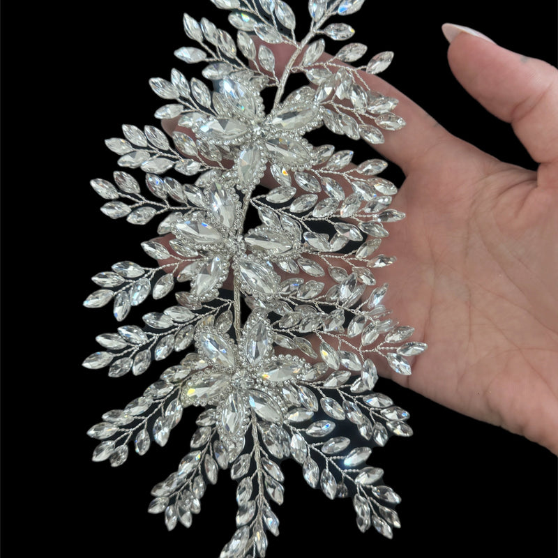 Silver Bridal Leaves Rhinestone Applique