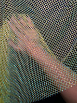 Yellow Rhinestone Diamond Fishnet Mesh