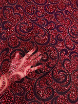Stretch Sequin Beaded Scroll Lace Mesh