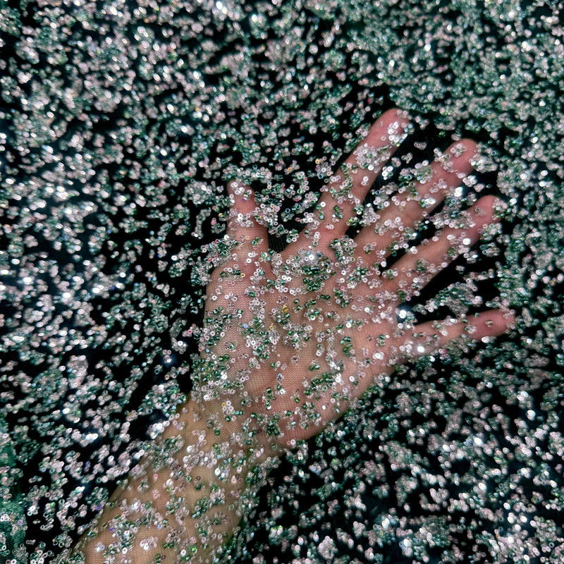 Stretch Beaded Sequin Lace Green-Silver