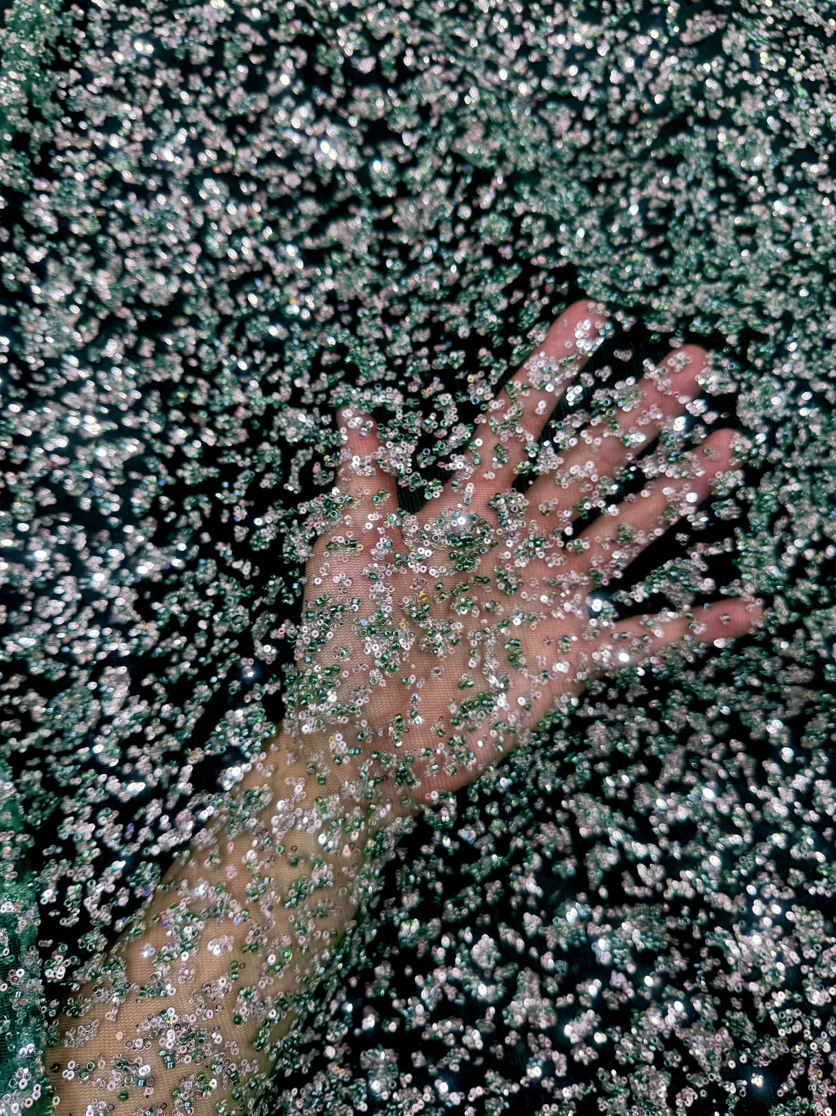 Stretch Beaded Sequin Lace Green-Silver