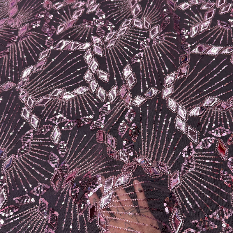 Rose Pink Art Deco Mirror Sequin Lace