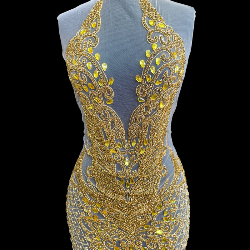 Gold Rhinestone Bodice Applique