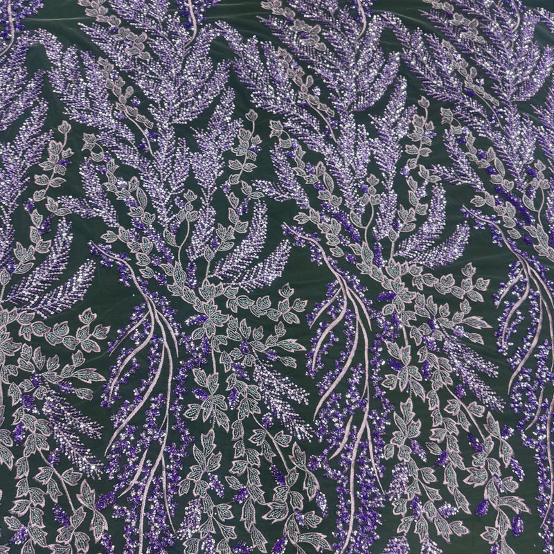 Beaded Embroidered Lace Lavender Leaves