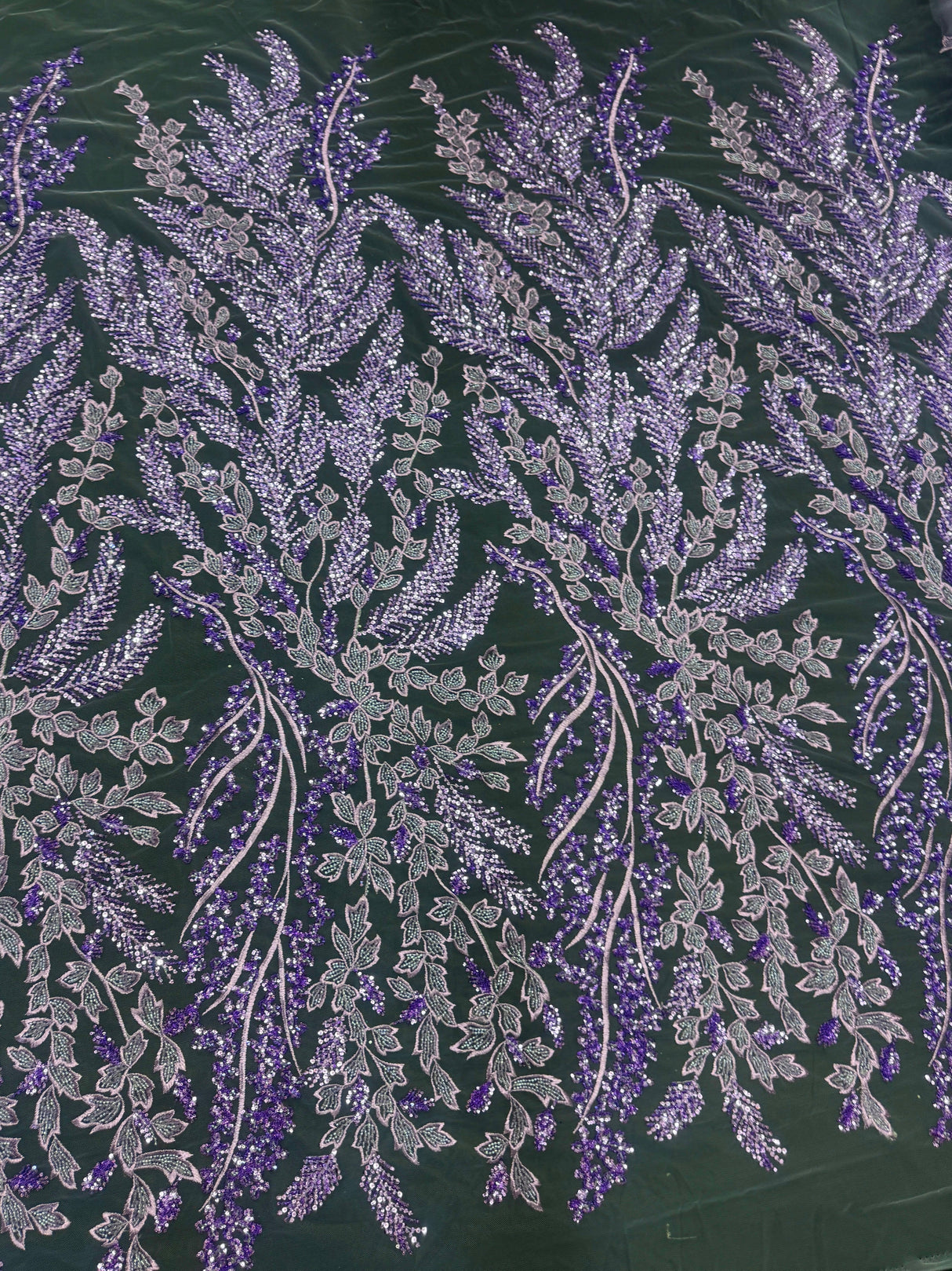 Beaded Embroidered Lace Lavender Leaves