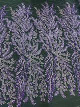 Beaded Embroidered Lace Lavender Leaves