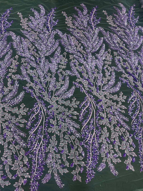 Beaded Embroidered Lace Lavender Leaves