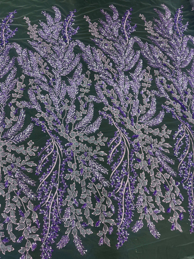 Beaded Embroidered Lace Lavender Leaves