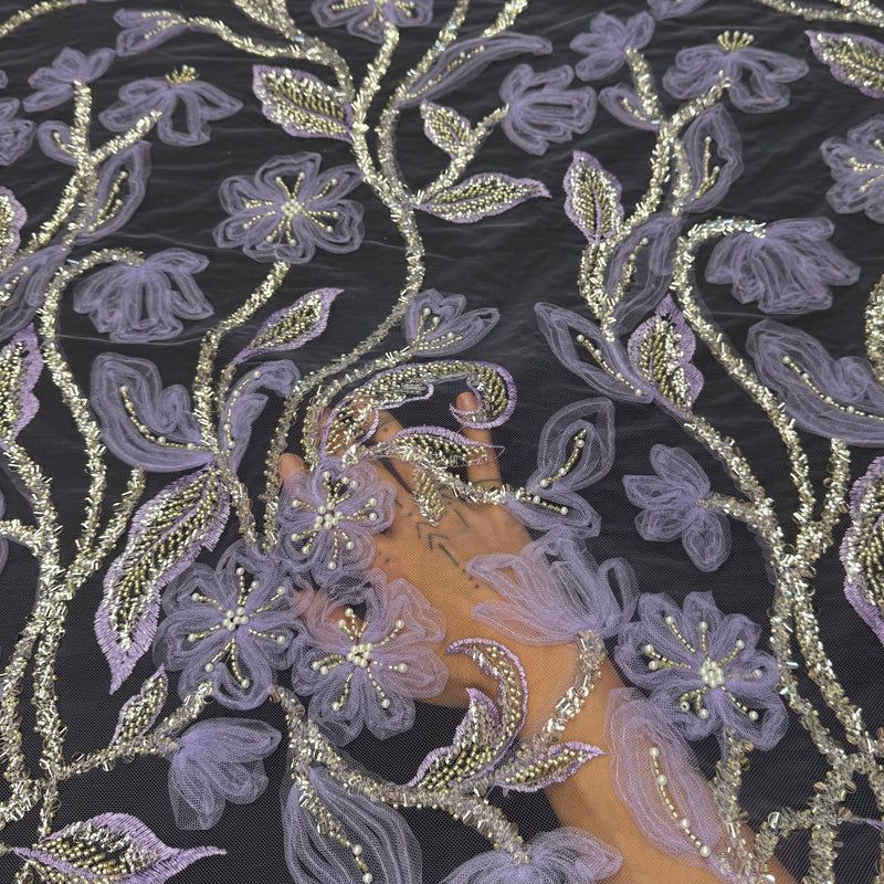 3D Floral Beaded Lace Mesh