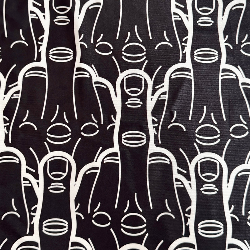 Printed Nylon Spandex Black & White Middle Finger