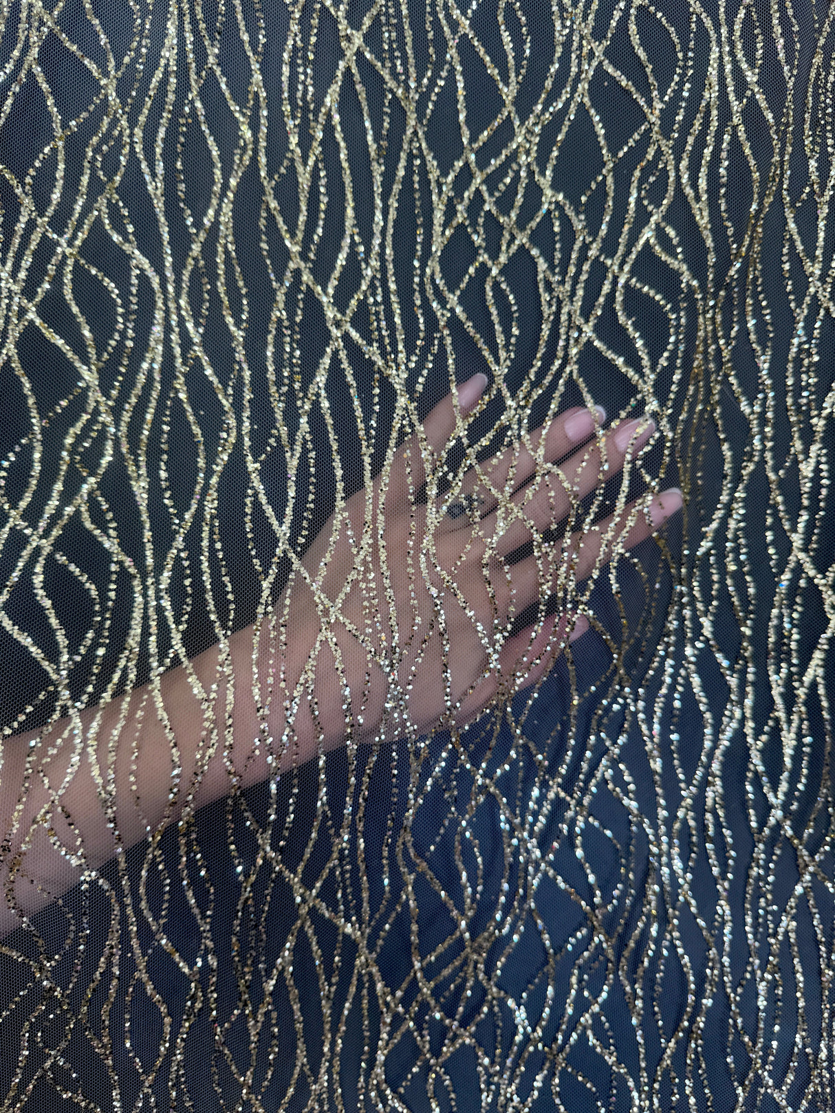 Gold Glitter Lace on Mesh