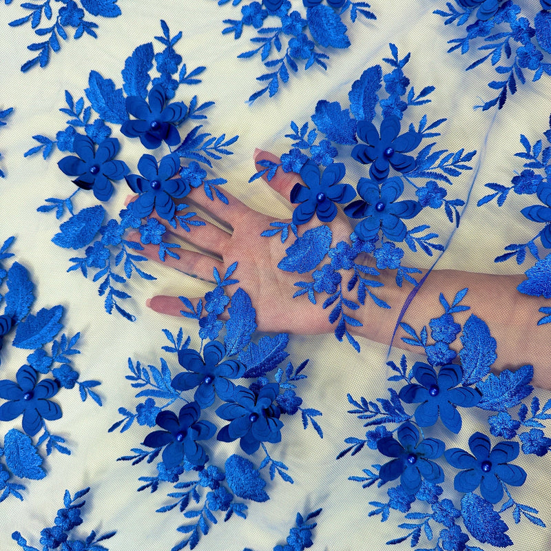 3D Floral Mesh Lace Royal Blue