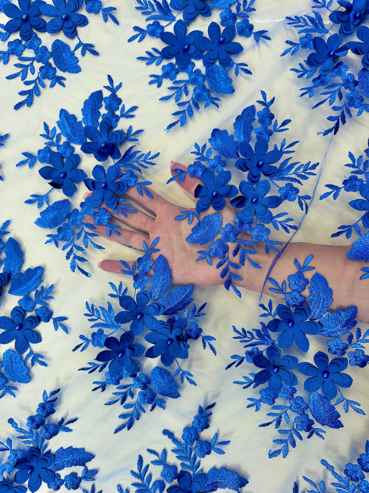 3D Floral Mesh Lace Royal Blue
