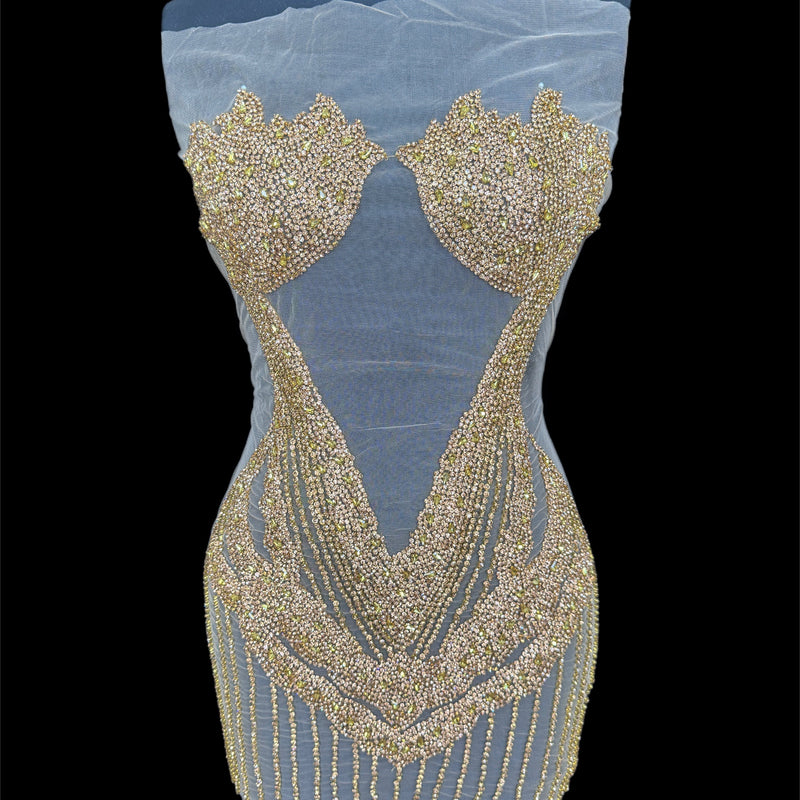 Gold Rhinestone Bodice Applique
