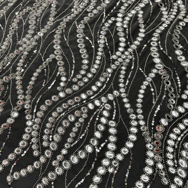 Stretch Sequin Wave Lace Silver