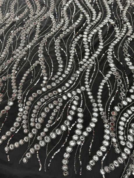 Stretch Sequin Wave Lace Silver