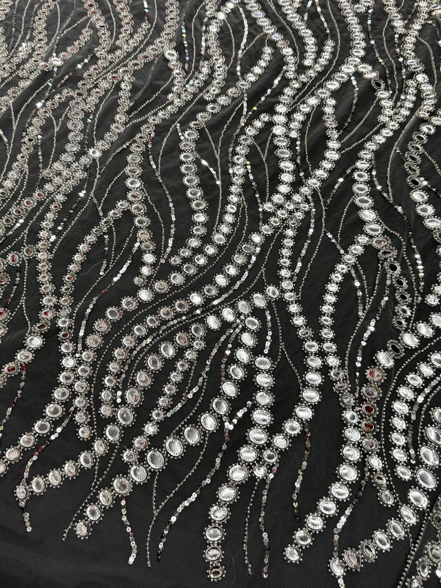 Stretch Sequin Wave Lace Silver