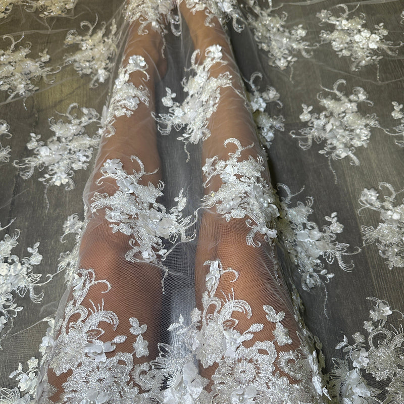 3D Floral Embroidered Beaded Tulle Lace