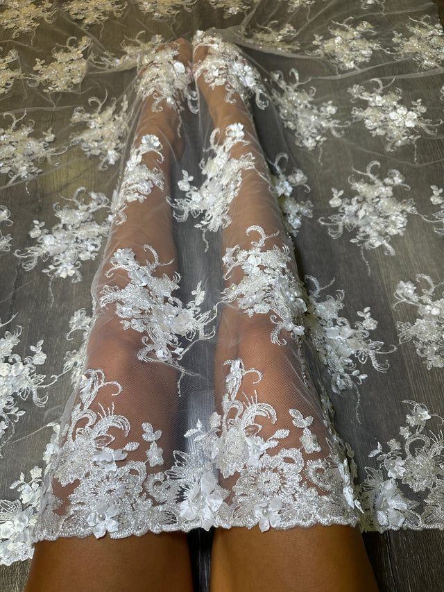 3D Floral Embroidered Beaded Tulle Lace