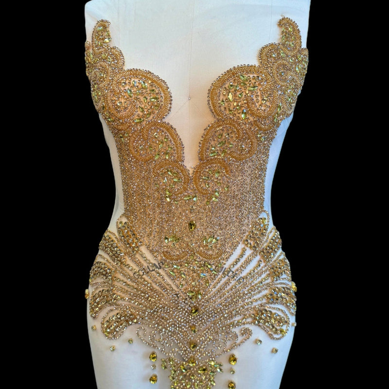 Gold Rhinestone Bodice Applique
