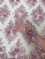 3D Flower Scalloped Mesh Lace Blush