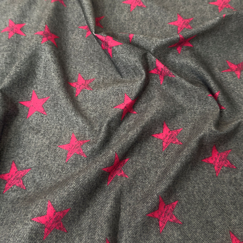 Printed Nylon Spandex Pink Stars on Gray
