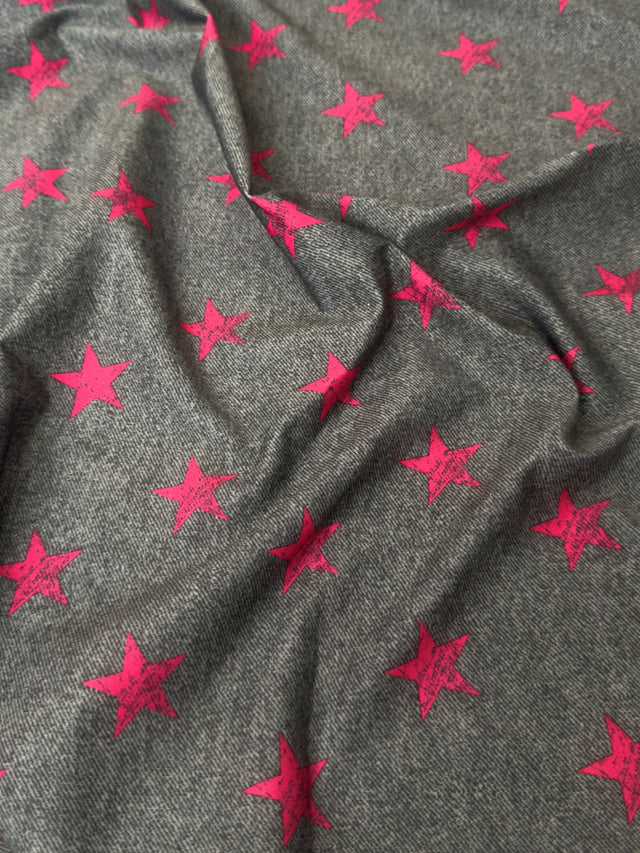 Printed Nylon Spandex Pink Stars on Gray