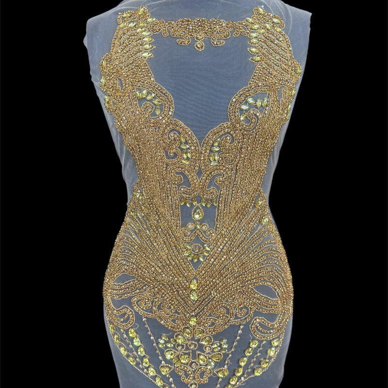 Gold Rhinestone Bodice Applique