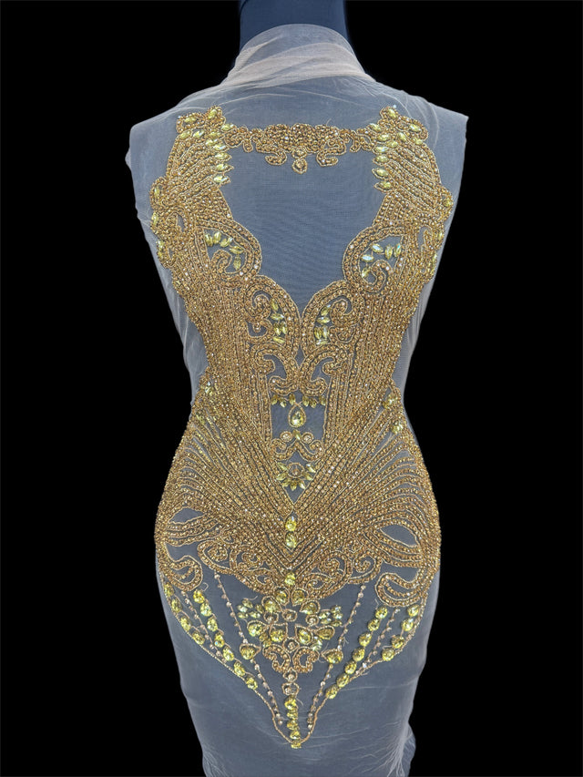Gold Rhinestone Bodice Applique