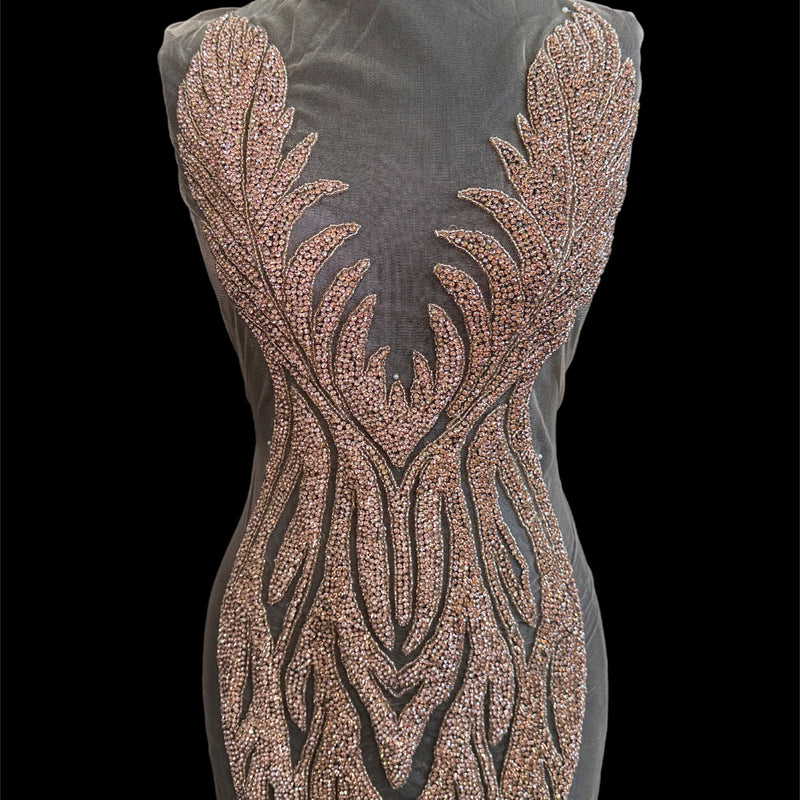 Rose Gold Rhinestone Bodice Applique