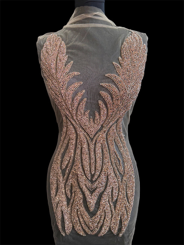 Rose Gold Rhinestone Bodice Applique