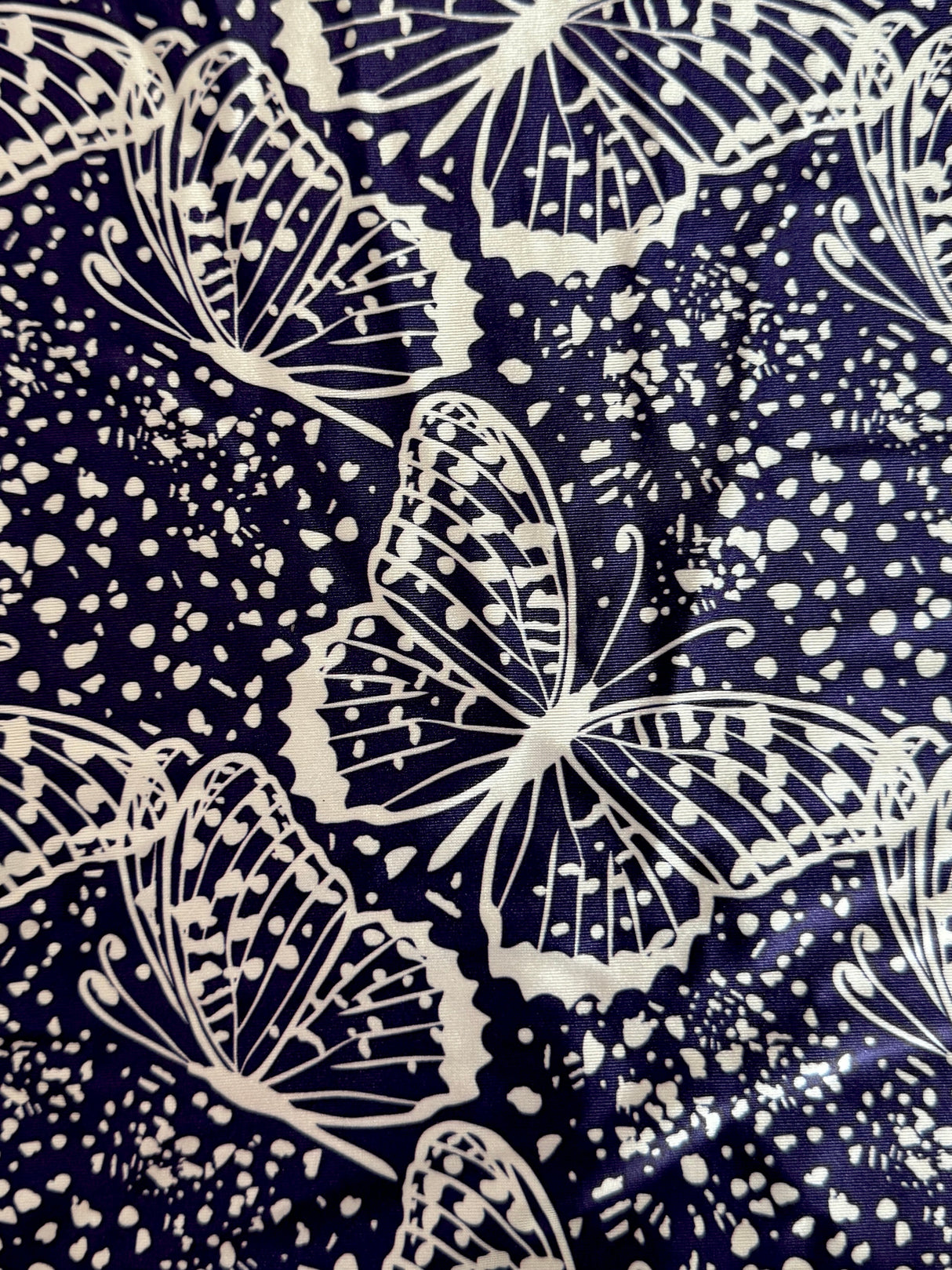 Printed Nylon Spandex Navy Butterfly